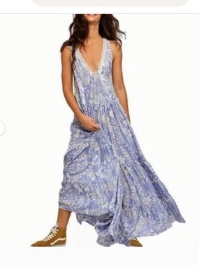 Free People Tiers For You Maxi Dress In Cornflower Blue Size S NWOT